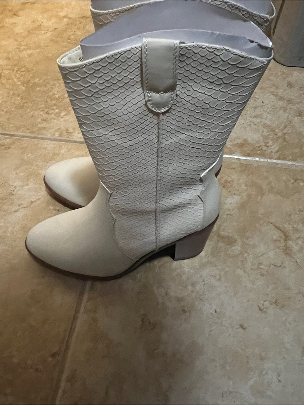 Torrid Women's Cream Textured Mid-Calf Western Boots